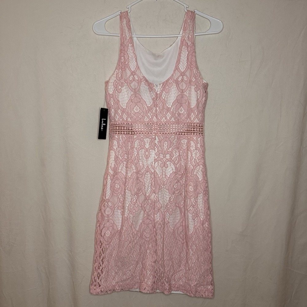 Lulu's Women's Pink Floral Lace Bodycon Midi Sheer Waist Small NWT Graduation